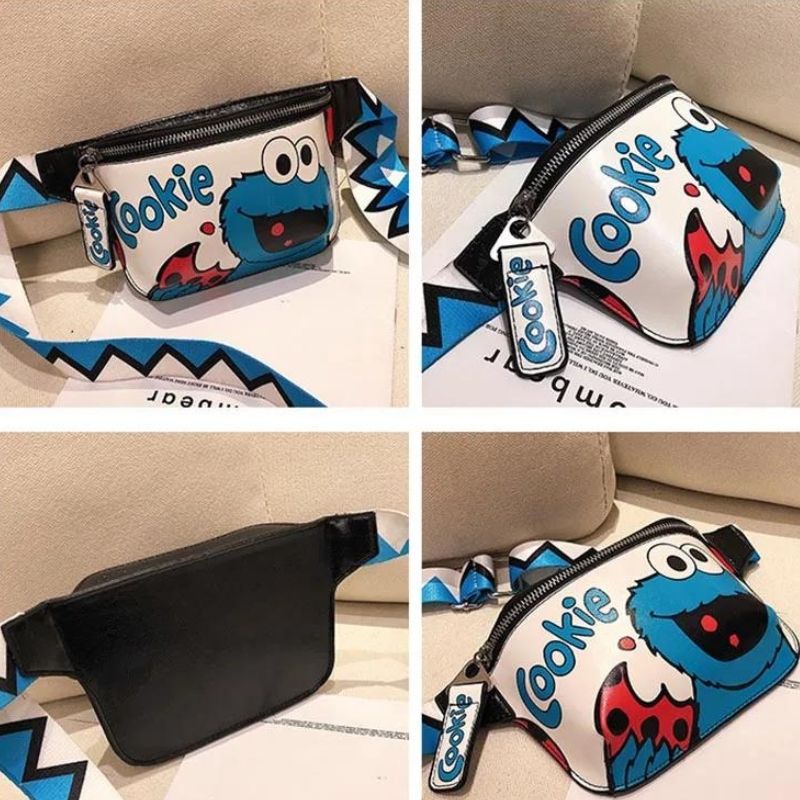 Women's leather fanny pack with cartoon design
