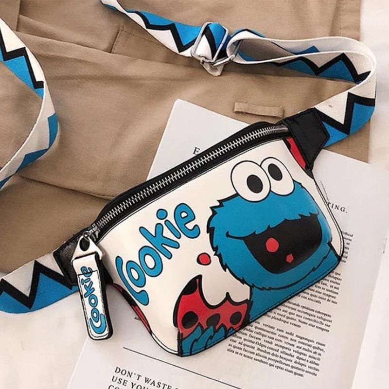 Women's leather fanny pack with Elmo Cookie cartoon design
