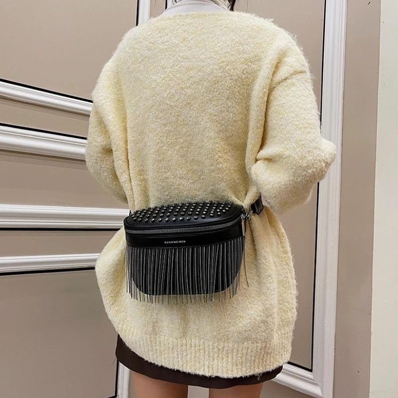 Women's luxury leather fanny pack at the waist
