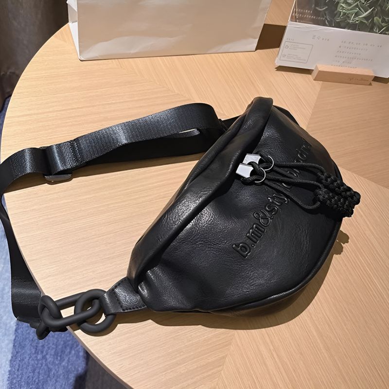 Large black women's leather fanny pack