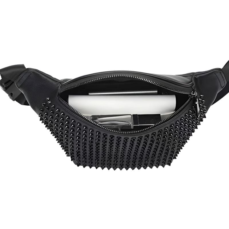 Opened women's studded fanny pack front view
