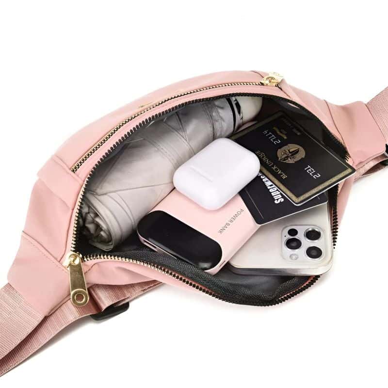 Opened pink cotton fanny pack