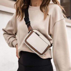 Beige leather fanny pack