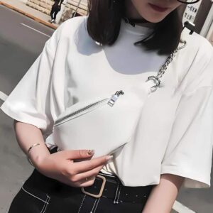 Women's white leather fanny pack