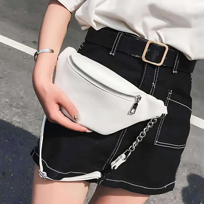 Women's White Leather Fanny Pack