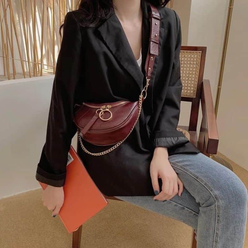 Bronze leather crossbody fanny pack front