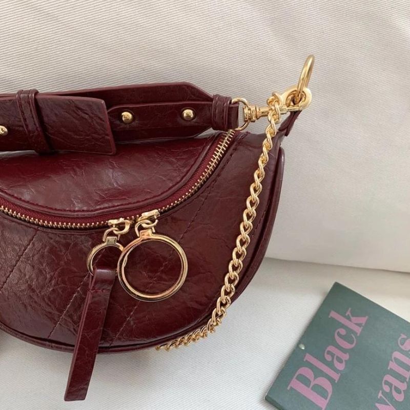Bronze leather fanny pack profile view