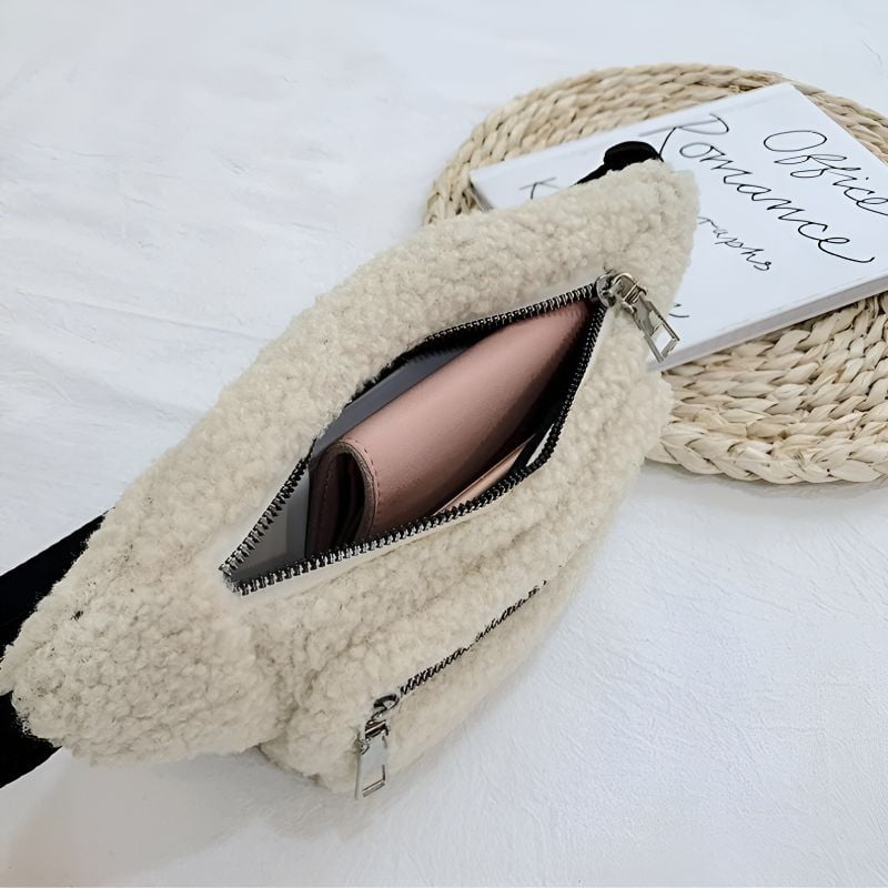 Women's faux sheepskin effect fanny pack interior