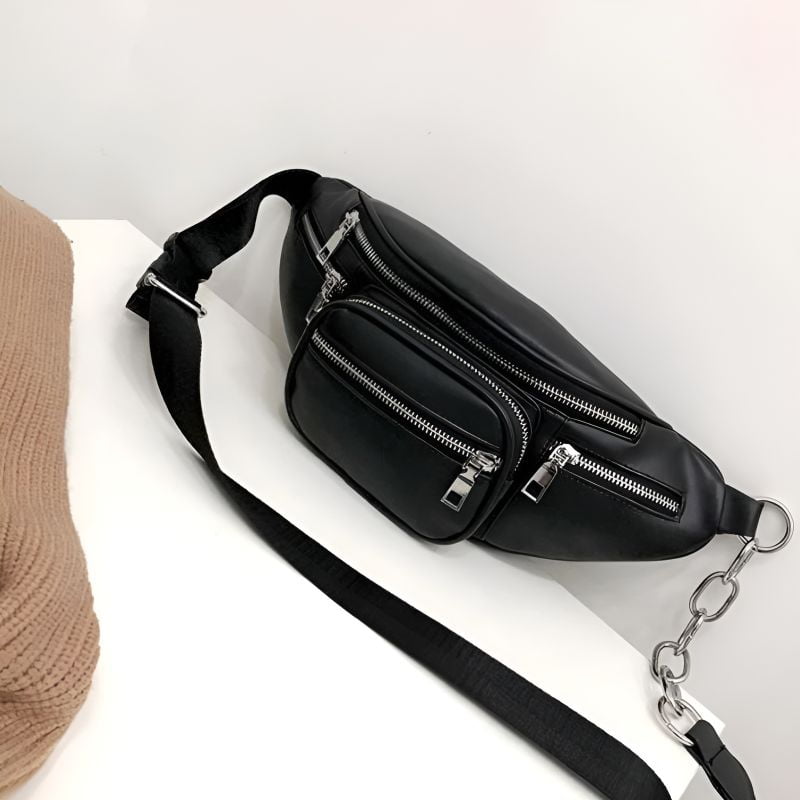 Multi-pockets faux leather women's fanny pack