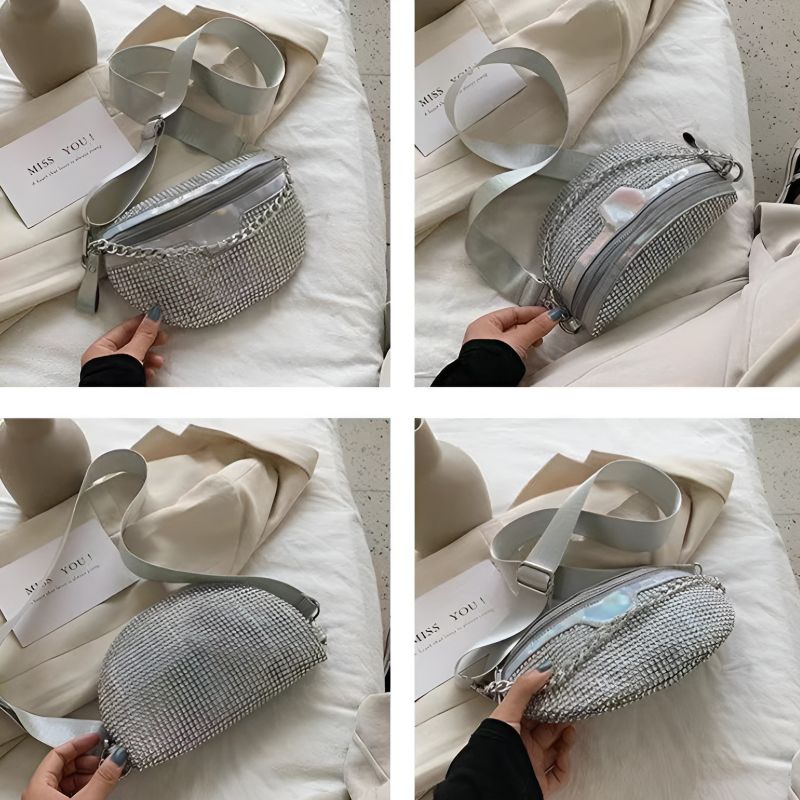 Chic women's silver rhinestone fanny pack