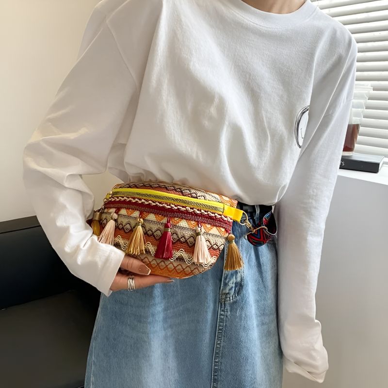 Ethnic fringe fanny pack