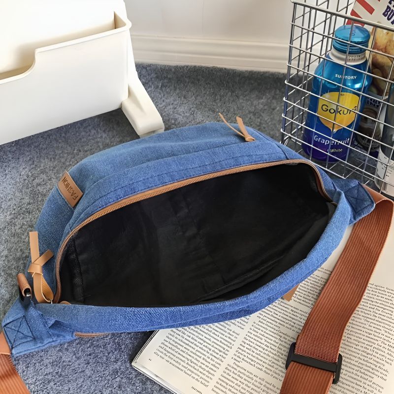 Denim fanny pack interior view