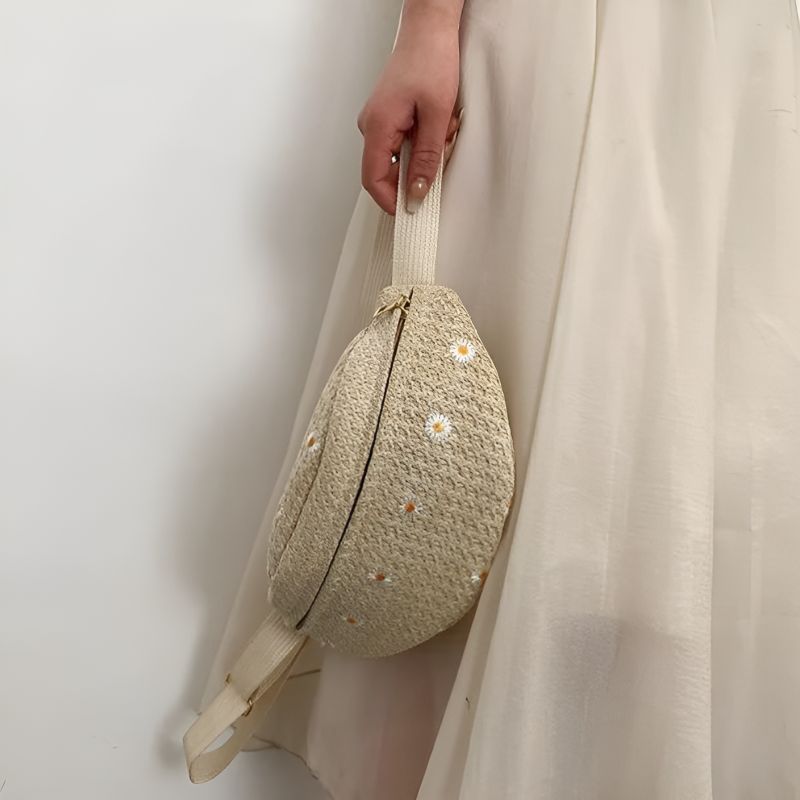 khaki straw fanny pack