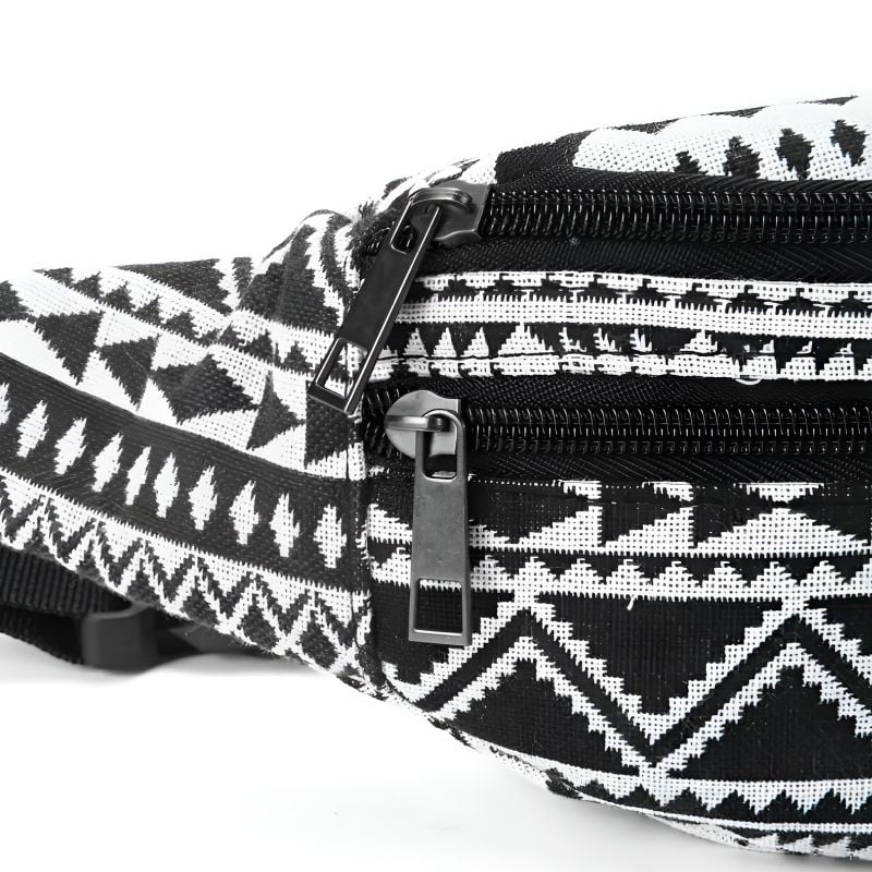 women's fanny pack fabric with ethnic pattern Black/White (cut)