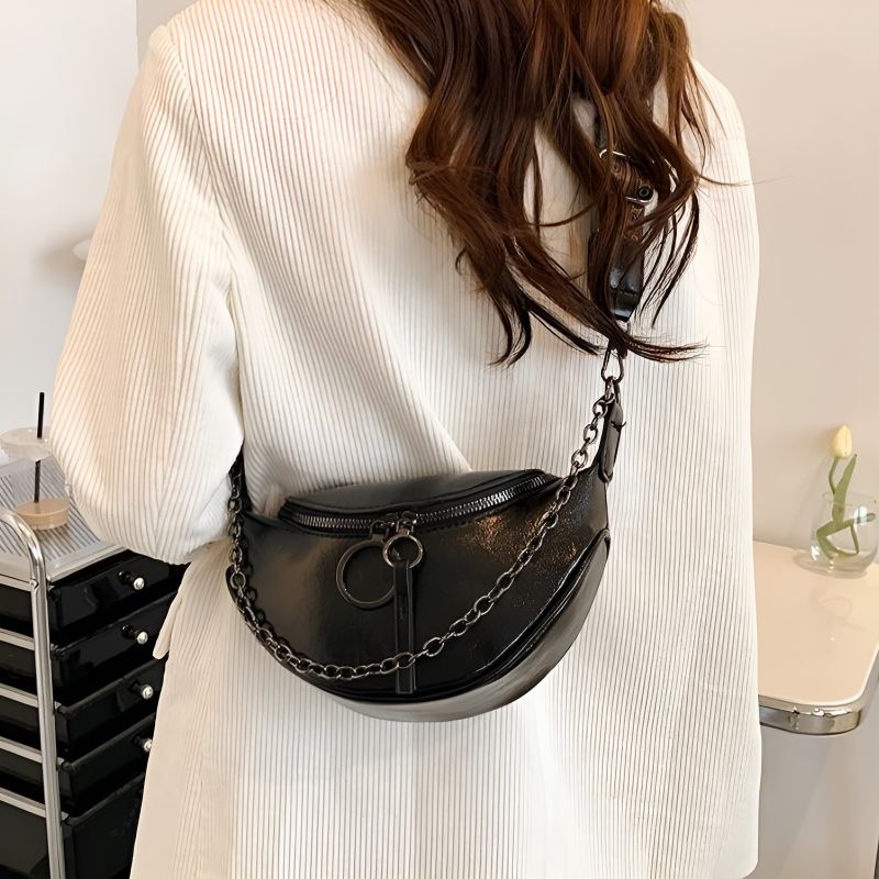 Trendy XXL women's leather crossbody fanny pack back
