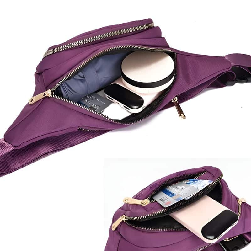 Chic purple women's belt bag with pockets interior