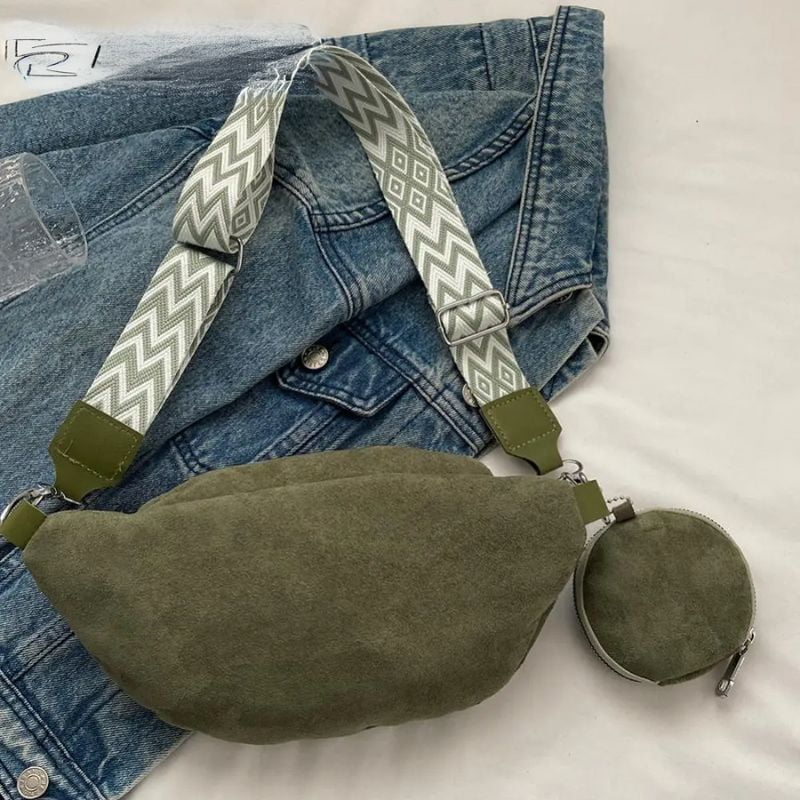 Women's suede fanny pack back view