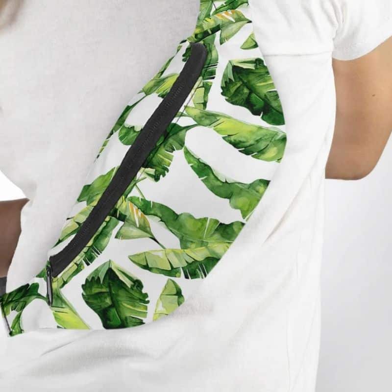 men's white and green fanny pack design