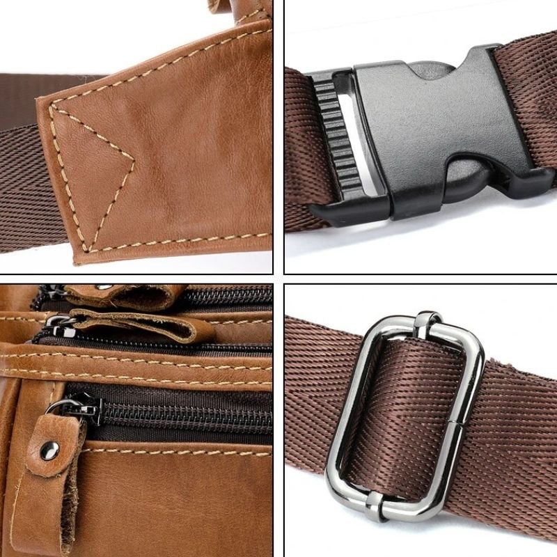 Durable men's belt-style leather fanny pack