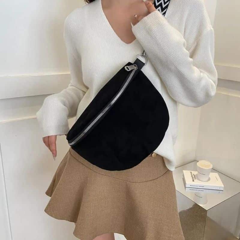 Pretty black suede fanny pack