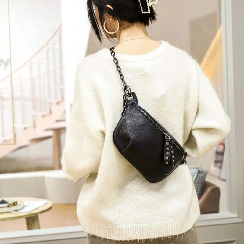Pretty women's black fanny pack