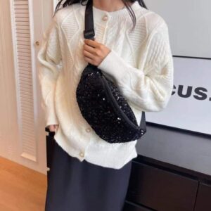 Women's black glitter fanny pack