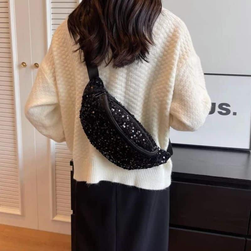 Women's black glitter fanny pack quality