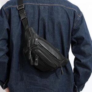 Men's black leather fanny pack