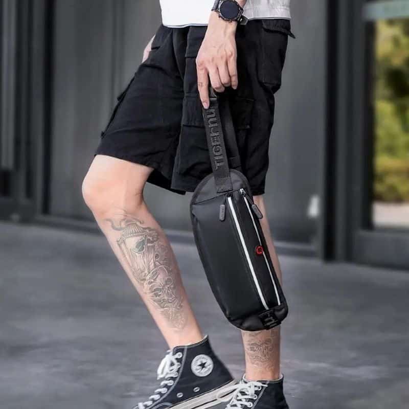 Men's three-pocket nylon fanny pack aesthetic