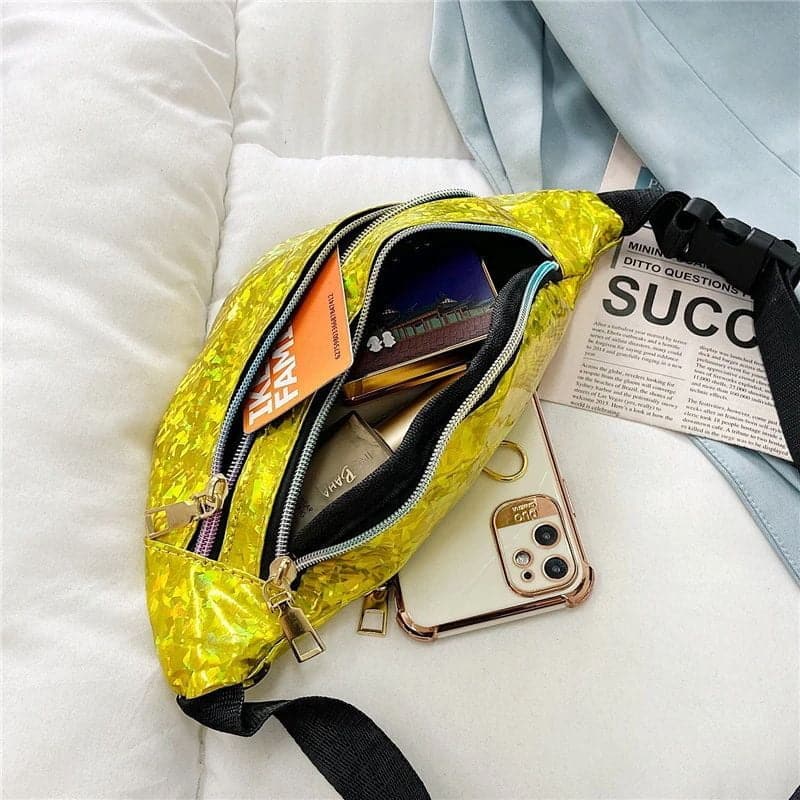 Yellow sequin fanny pack interior