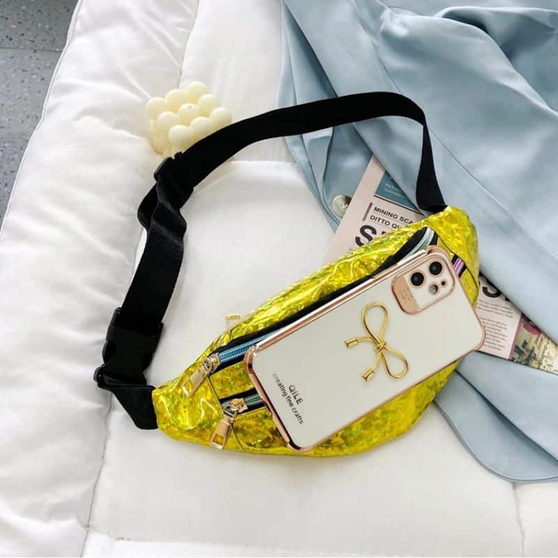 yellow sequin fanny pack for iPhone