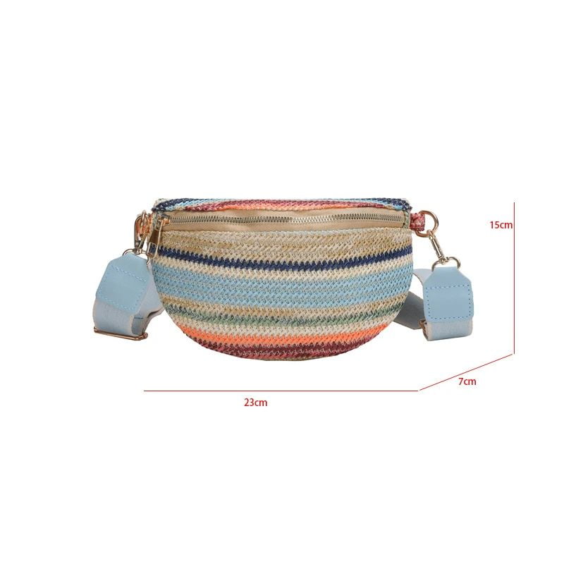 Multicolored blue fanny pack dimensions