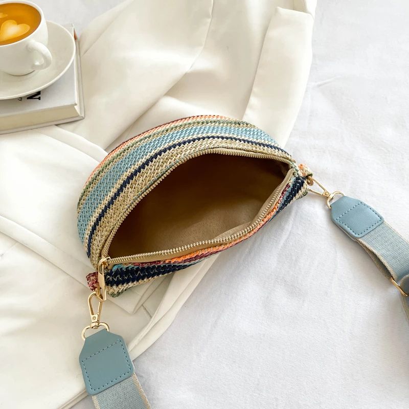 Open multicolored blue fanny pack