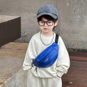 A dark blue leather fanny pack for girls