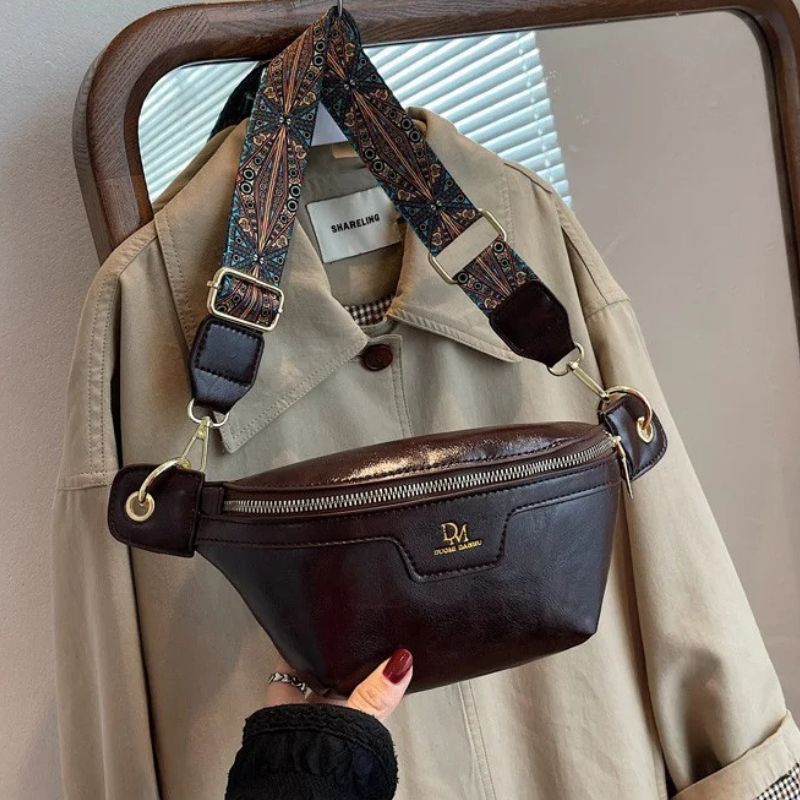 Chic vintage leather crossbody fanny pack in coffee