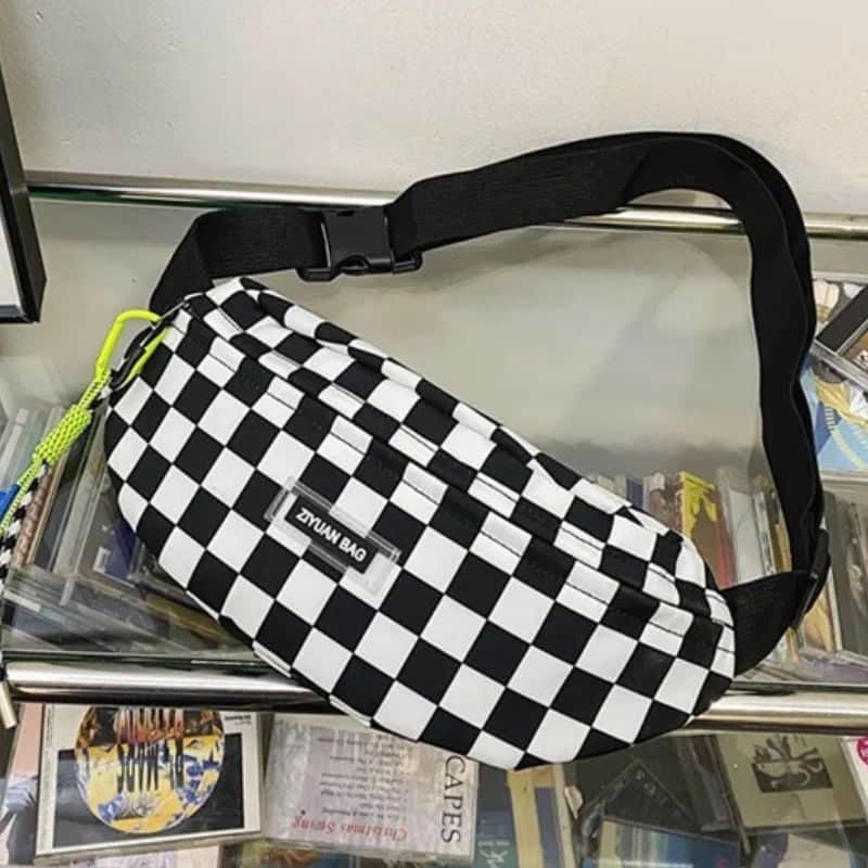 Checkered fanny pack top view
