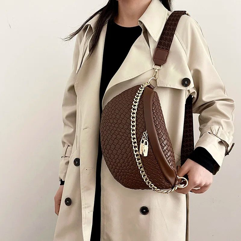Leather and brown braid fanny pack