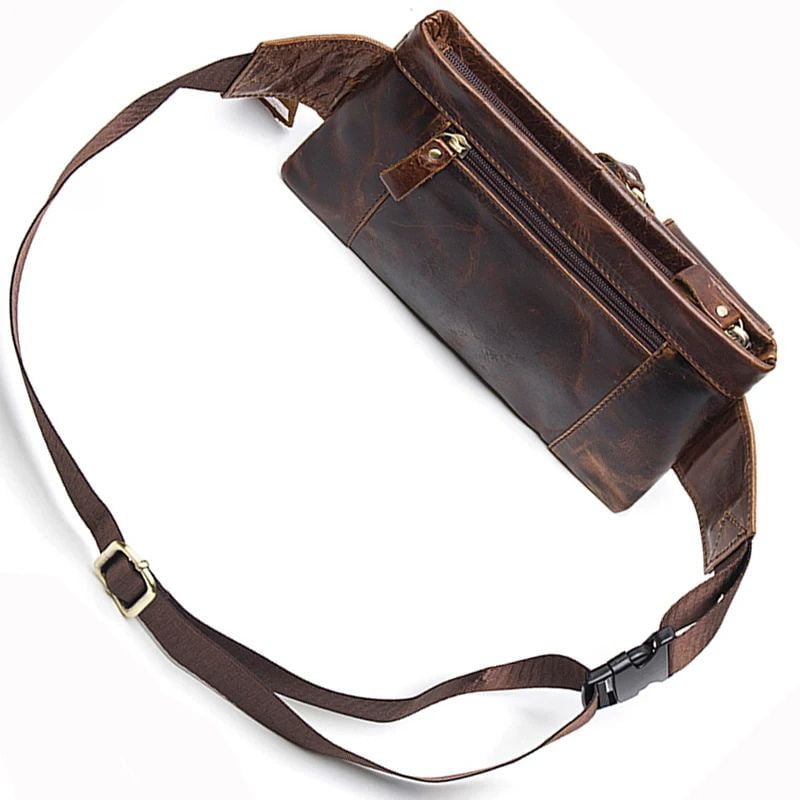 Vintage coffee-colored men's fanny pack back