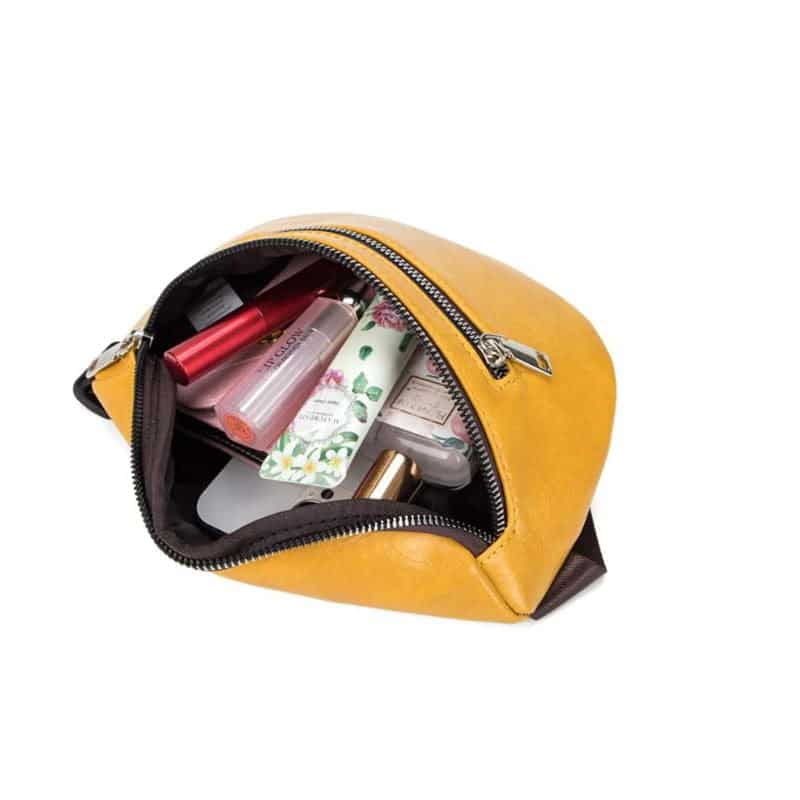 Mustard yellow fanny pack interior