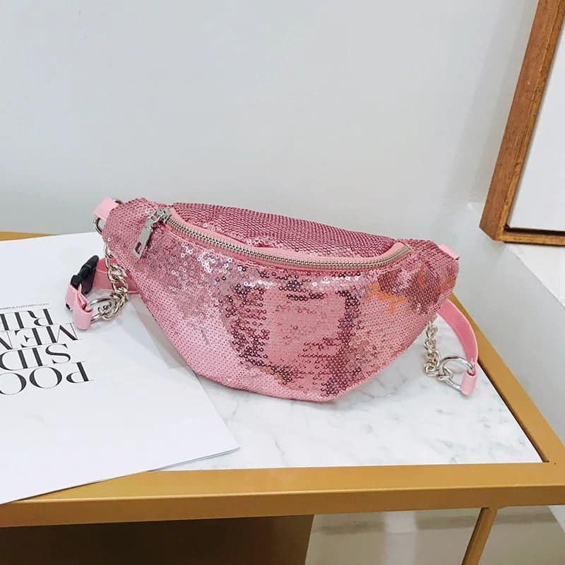pink glitter fanny pack